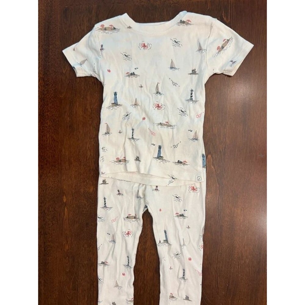 Unisex Toddler Boy Girl Summer Beach Print Pajamas Size 4T Organic Cotton
